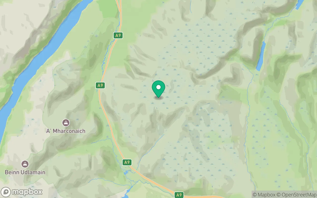 Map showing the location of A' Bhuidheanach Bheag in Cairngorms, Scotland