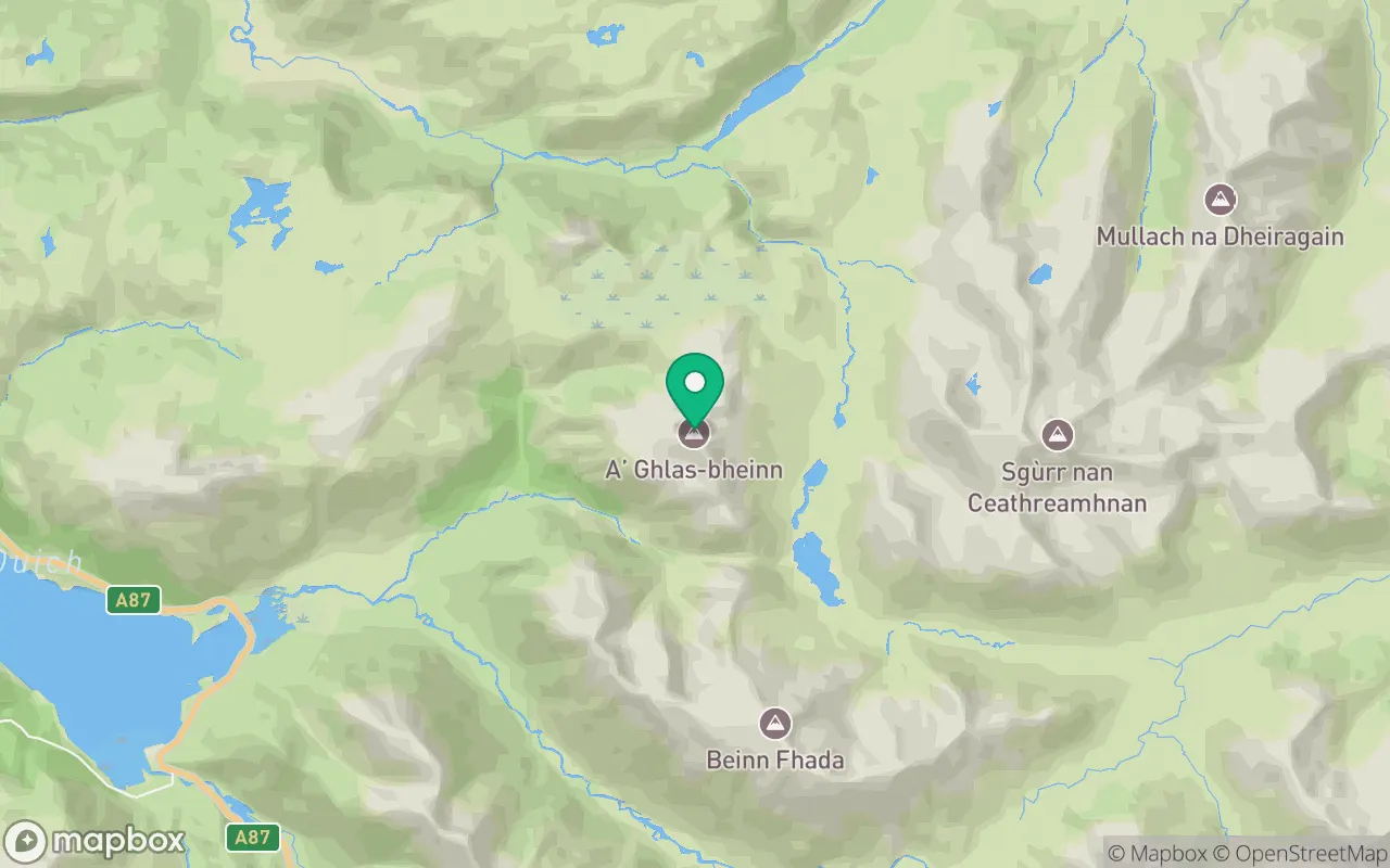 Map showing the location of A' Ghlas-bheinn in Kintail, Scotland