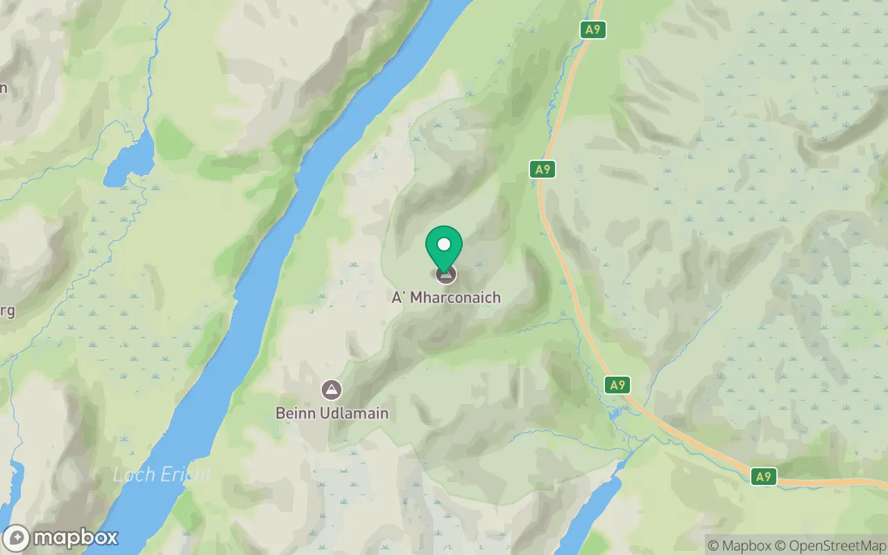 Map showing the location of A' Mharconaich in Cairngorms, Scotland