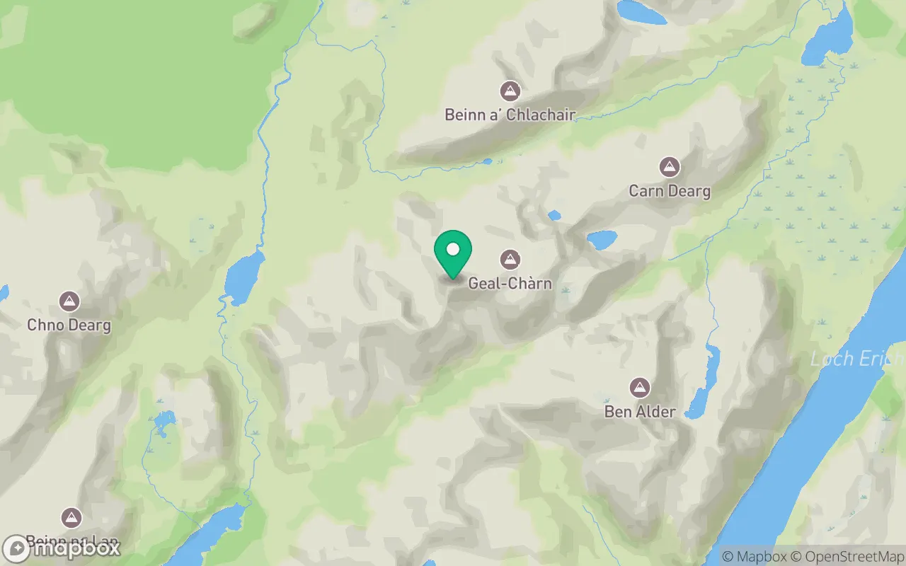 Map showing the location of Aonach Beag (Alder) in Cairngorms, Scotland