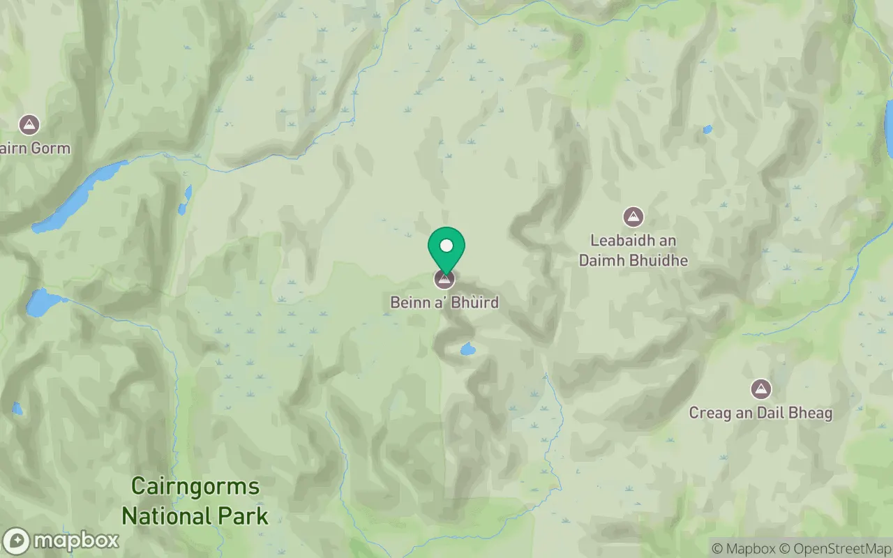 Map showing the location of Beinn a' Bhuird in Cairngorms, Scotland