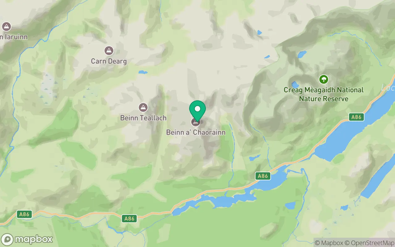 Map showing the location of Beinn a' Chaorainn (Glen Spean) in Fort William, Scotland