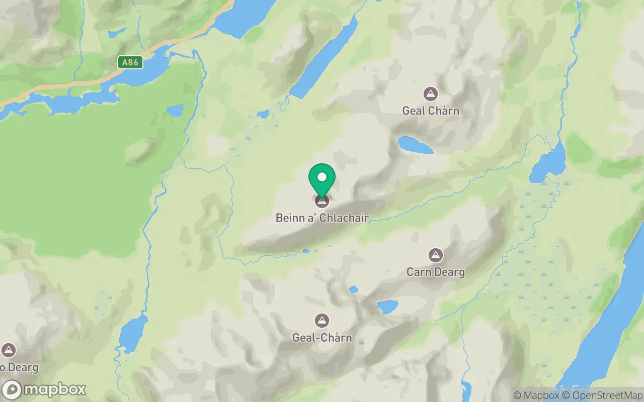 Map showing the location of Beinn a' Chlachair in Fort William, Scotland
