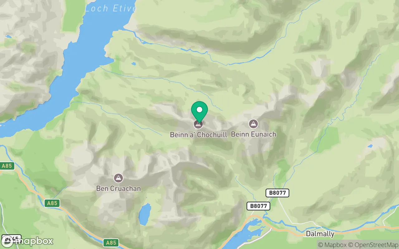 Map showing the location of Beinn a' Chochuill in Argyll, Scotland