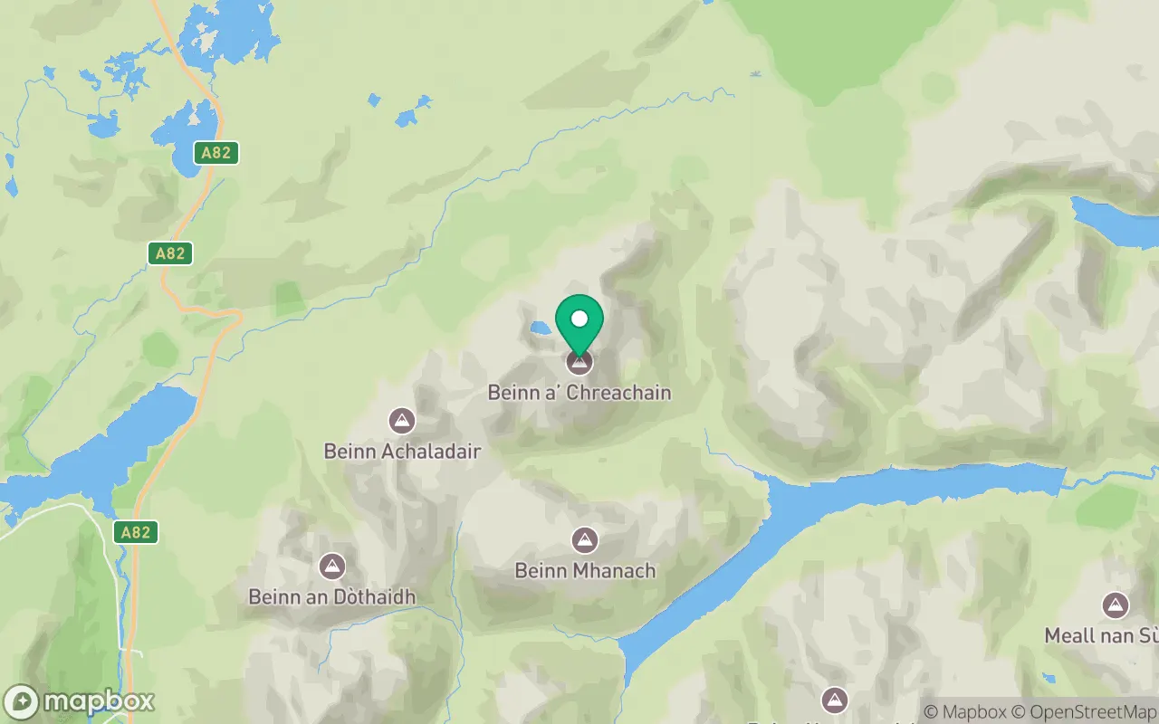 Map showing the location of Beinn a' Chreachain in Argyll, Scotland