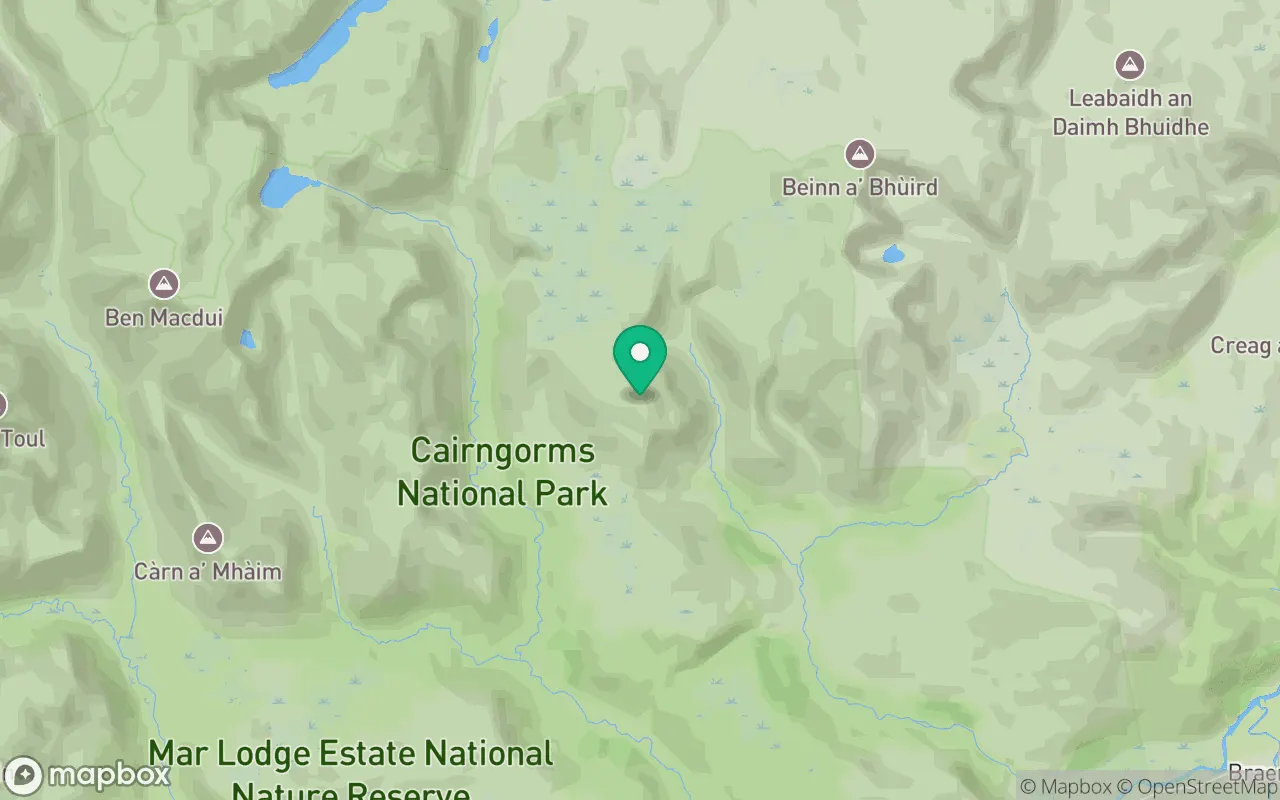 Map showing the location of Beinn Bhreac in Cairngorms, Scotland