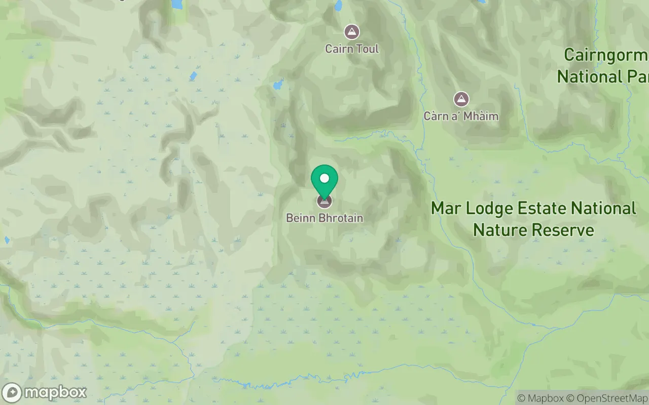 Map showing the location of Beinn Bhrotain in Cairngorms, Scotland