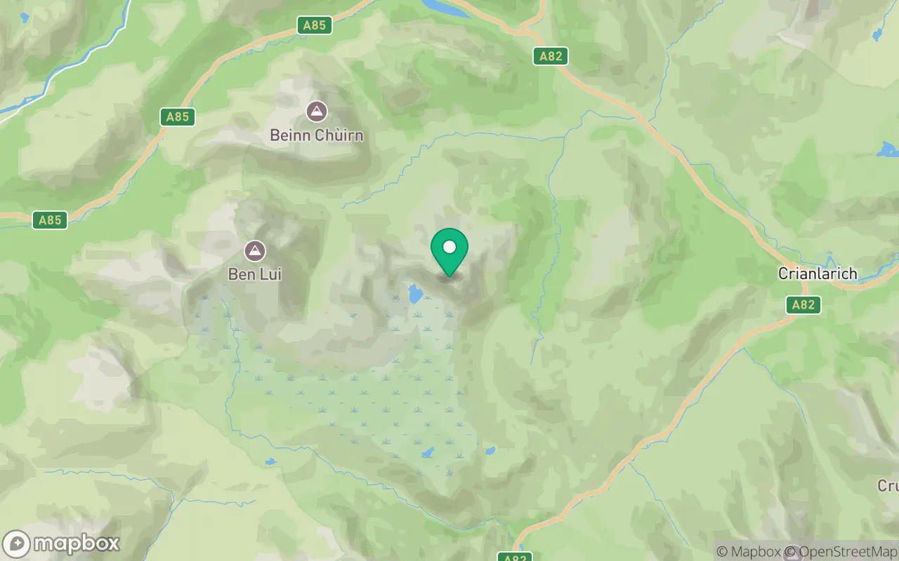 Map showing the location of Beinn Dubhchraig in Argyll, Scotland