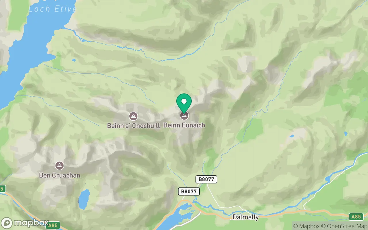 Map showing the location of Beinn Eunaich in Argyll, Scotland