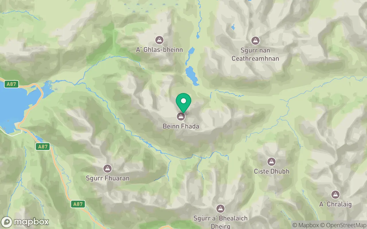 Map showing the location of Beinn Fhada in Kintail, Scotland