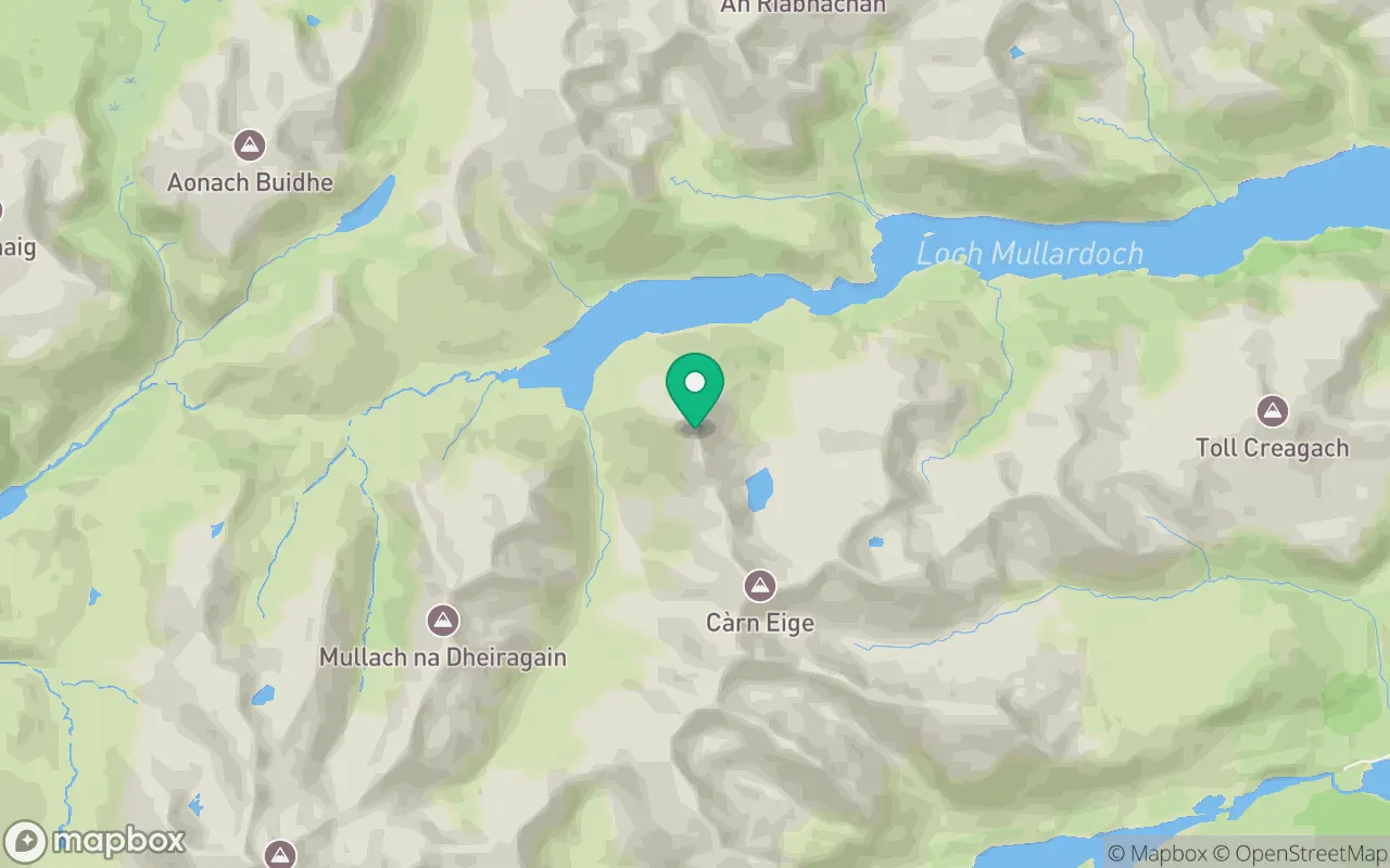 Map showing the location of Beinn Fhionnlaidh (Carn Eige) in Loch Ness, Scotland