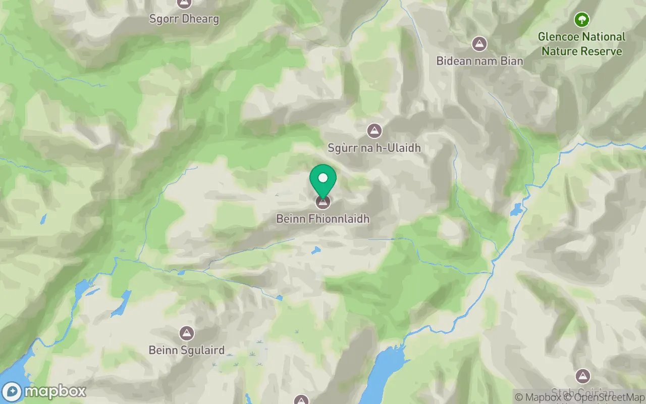 Map showing the location of Beinn Fhionnlaidh (Argyll) in Argyll, Scotland