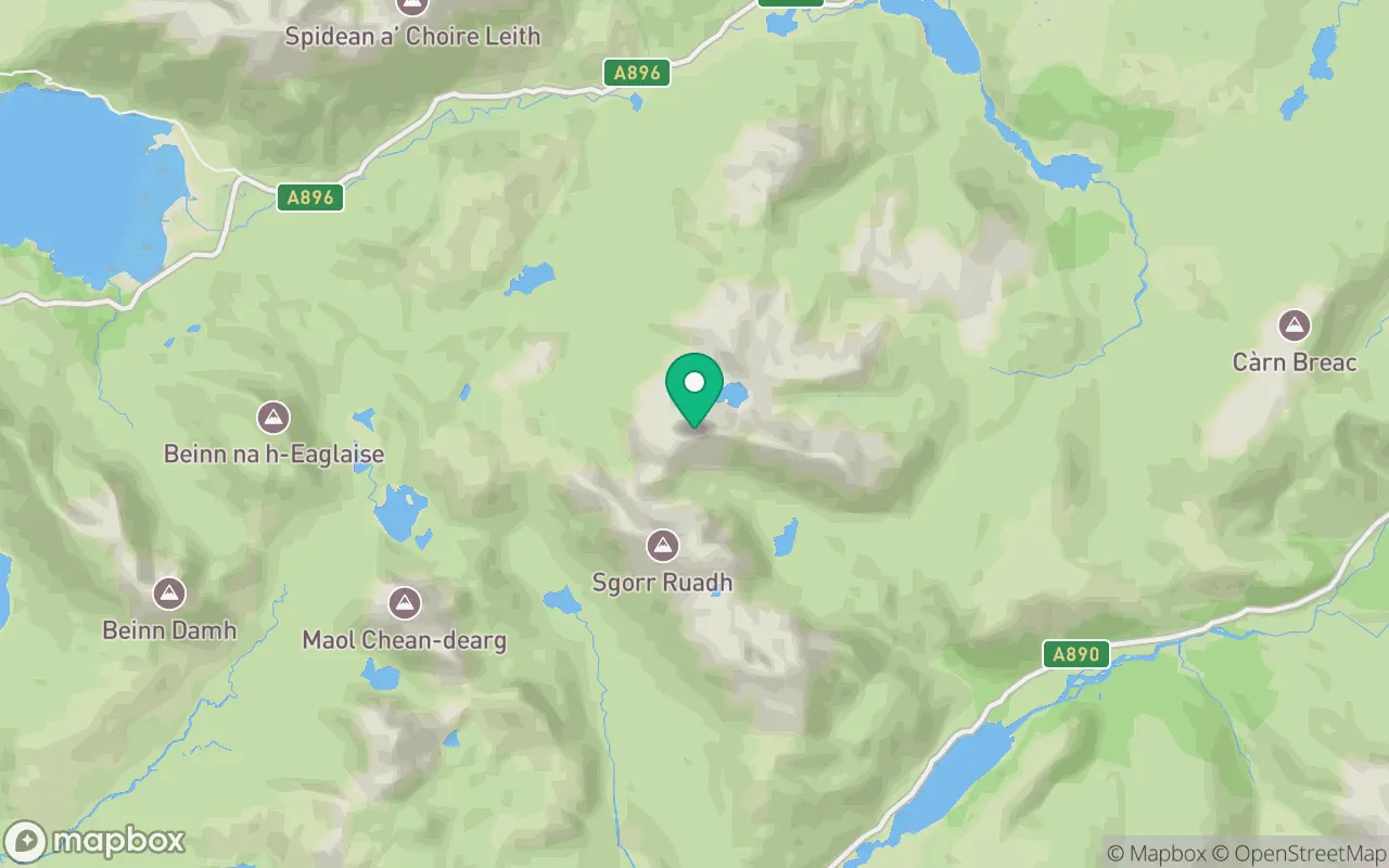 Map showing the location of Beinn Liath Mhor in Torridon, Scotland
