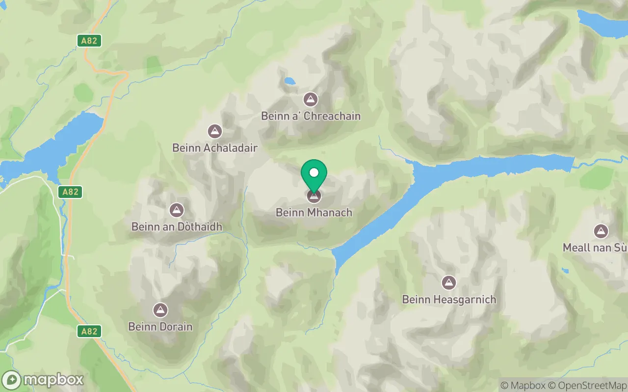 Map showing the location of Beinn Mhanach in Argyll, Scotland