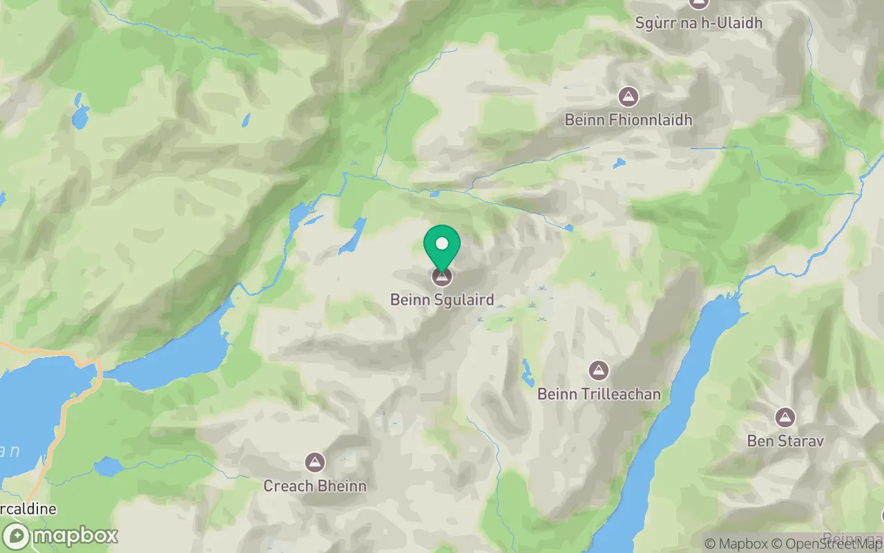 Map showing the location of Beinn Sgulaird in Argyll, Scotland