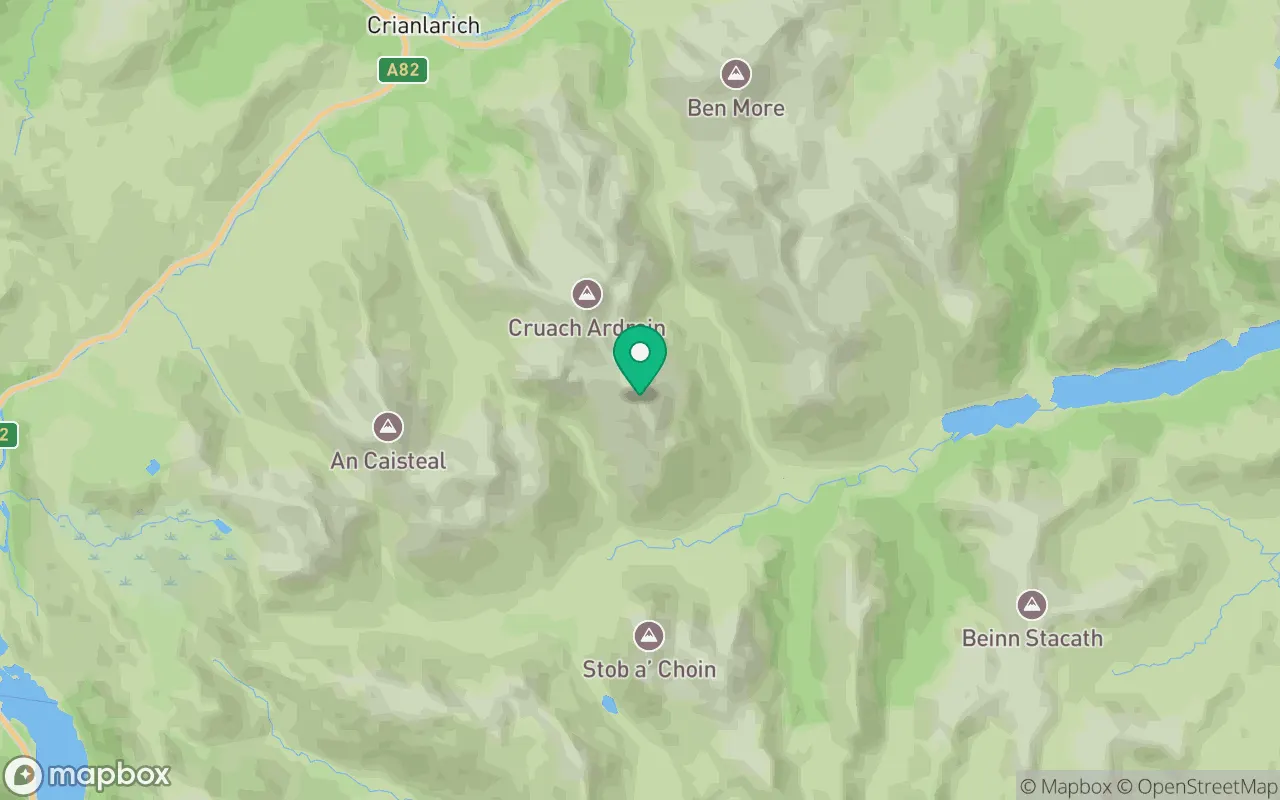 Map showing the location of Beinn Tulaichean in Loch Lomond, Scotland