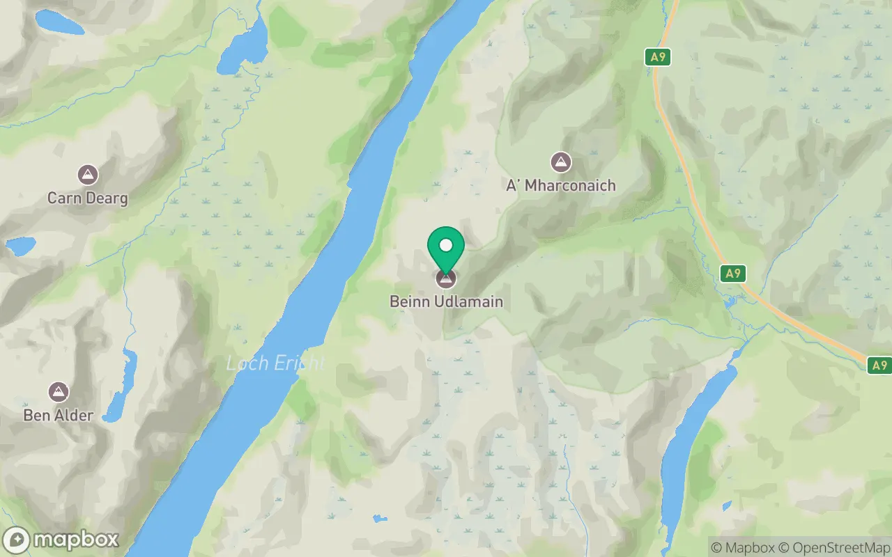 Map showing the location of Beinn Udlamain in Cairngorms, Scotland