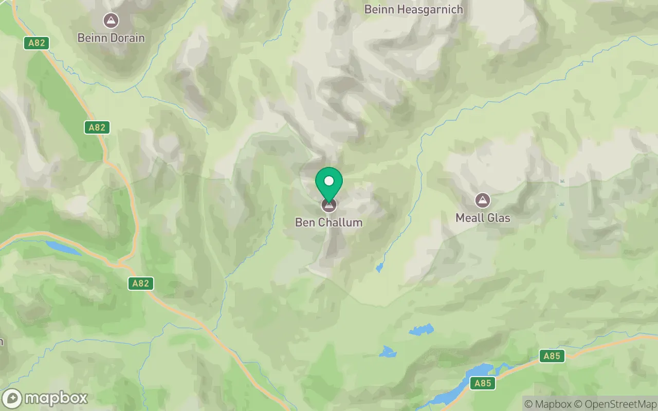 Map showing the location of Ben Challum in Argyll, Scotland