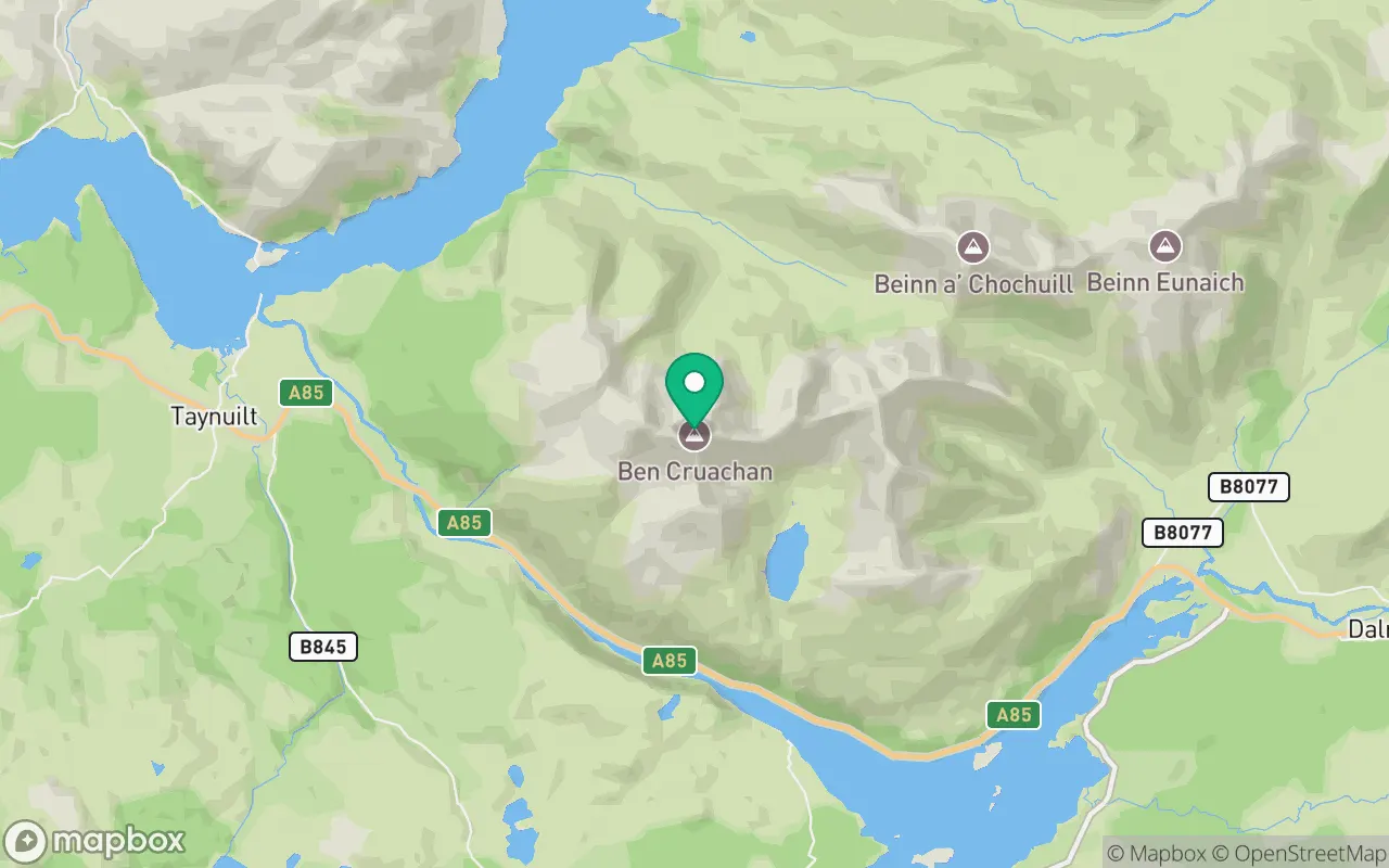 Map showing the location of Ben Cruachan in Argyll, Scotland