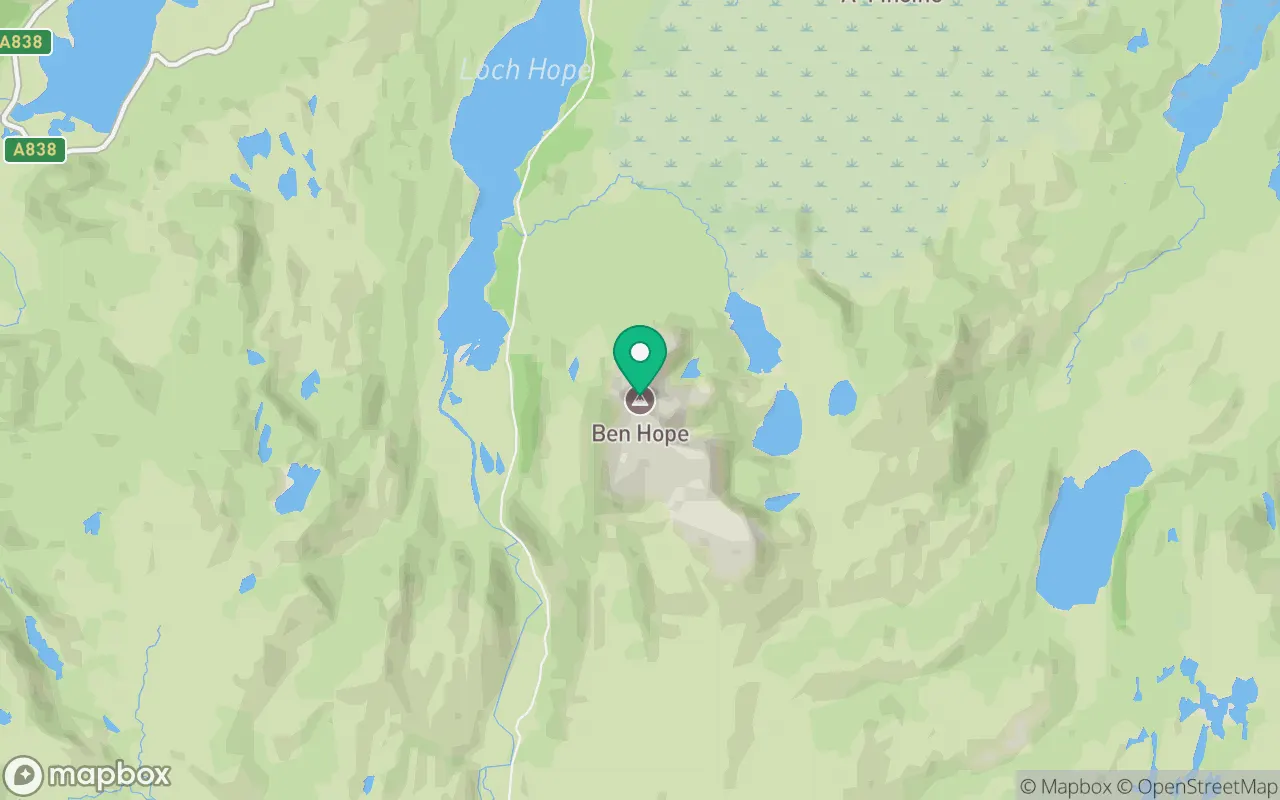 Map showing the location of Ben Hope in Sutherland, Scotland