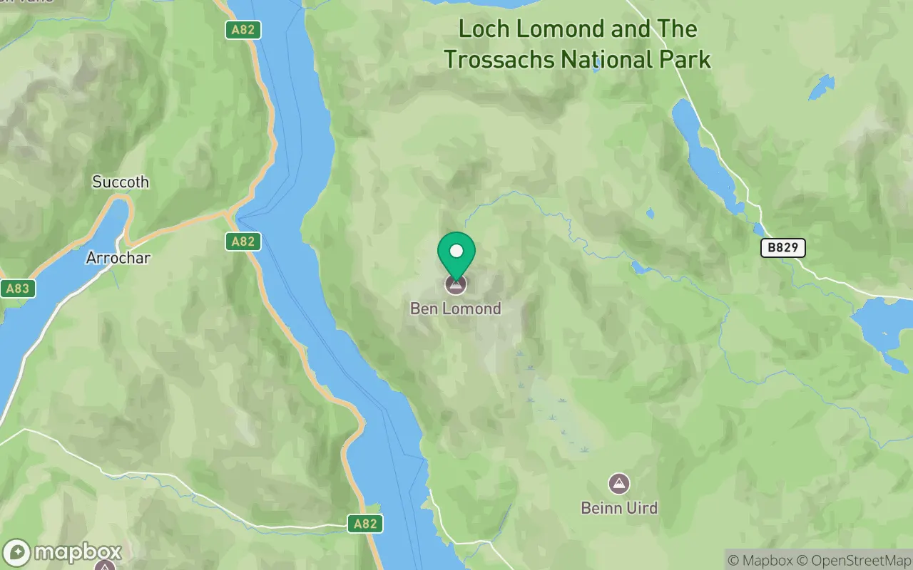 Map showing the location of Ben Lomond in Loch Lomond, Scotland