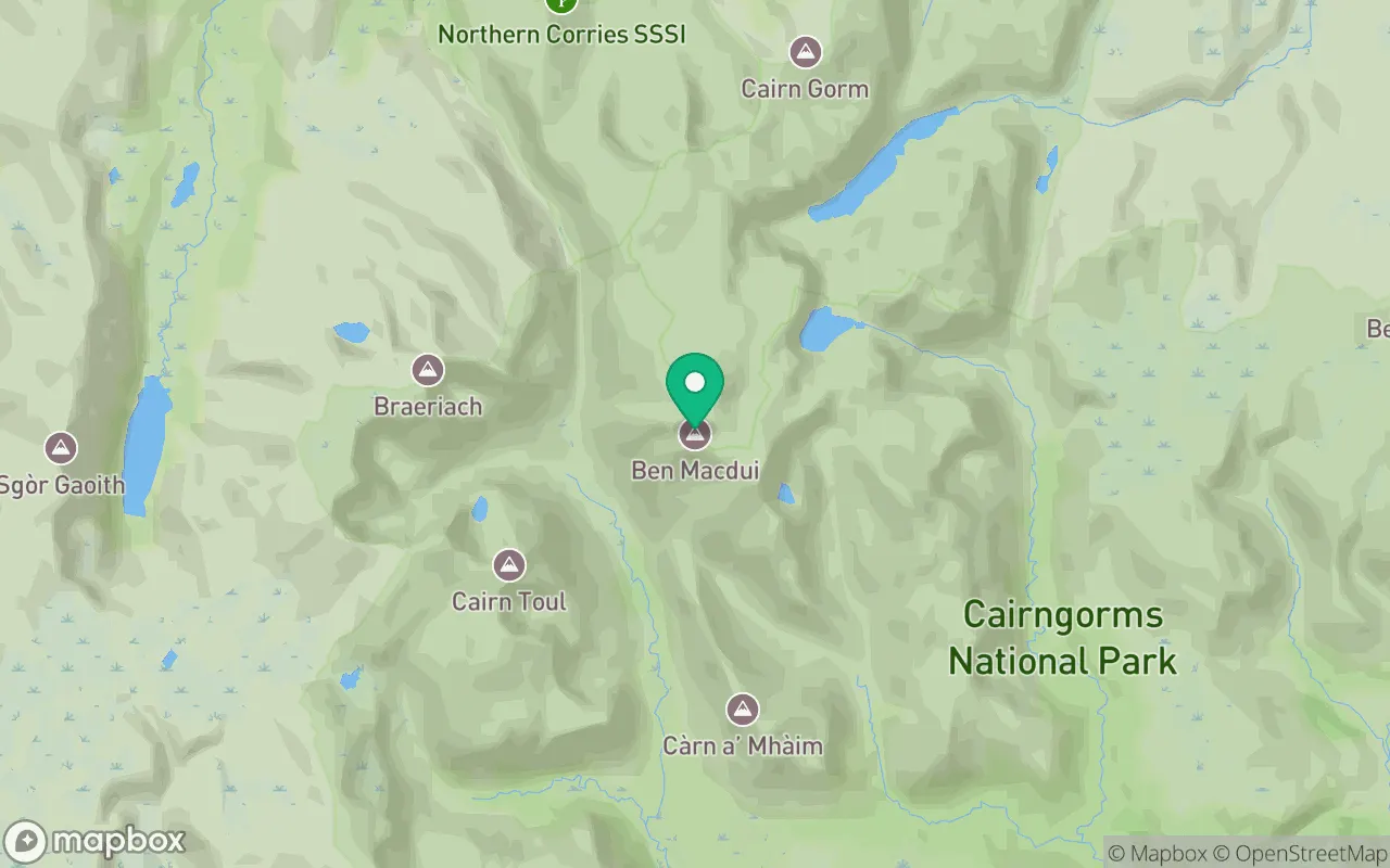 Map showing the location of Ben Macdui in Cairngorms, Scotland