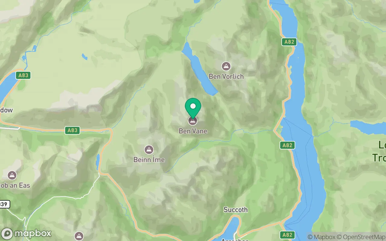 Map showing the location of Ben Vane in Loch Lomond, Scotland