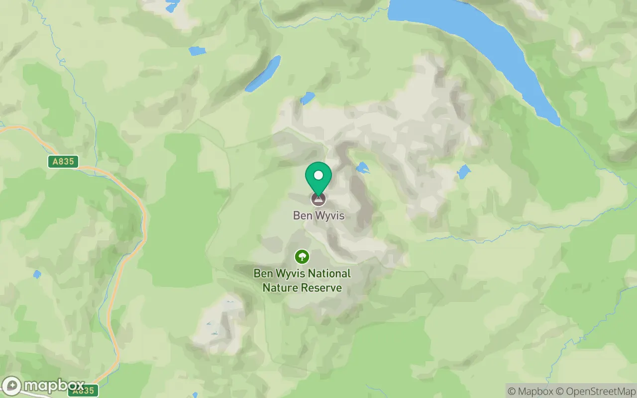Map showing the location of Ben Wyvis in Loch Ness, Scotland