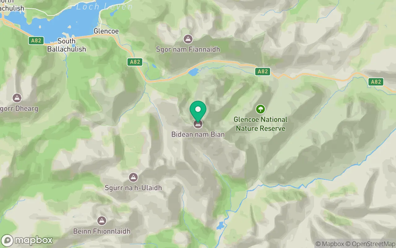 Map showing the location of Bidean nam Bian in Fort William, Scotland