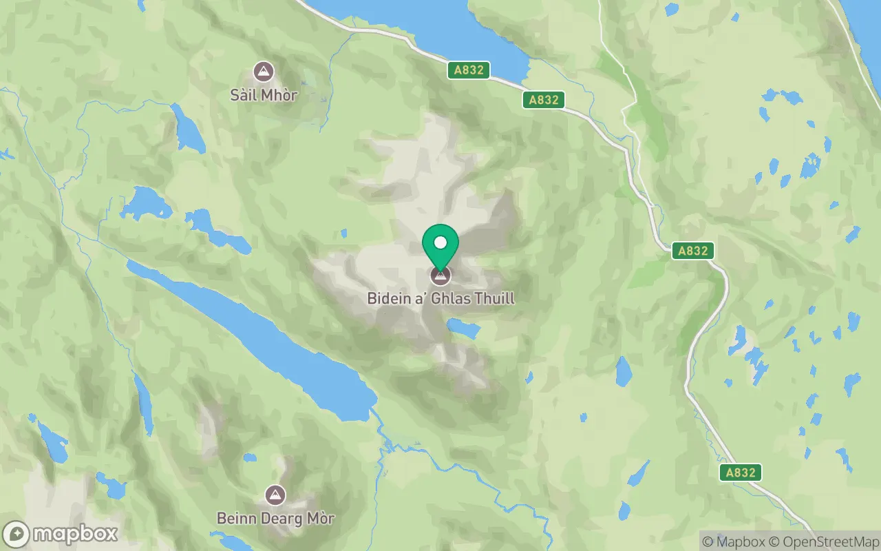Map showing the location of Bidein a' Ghlas Thuill in Ullapool, Scotland