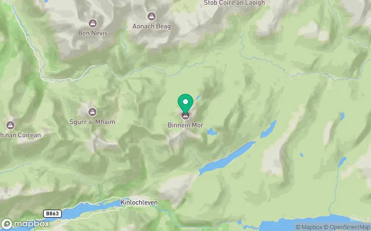 Map showing the location of Binnein Mor in Fort William, Scotland