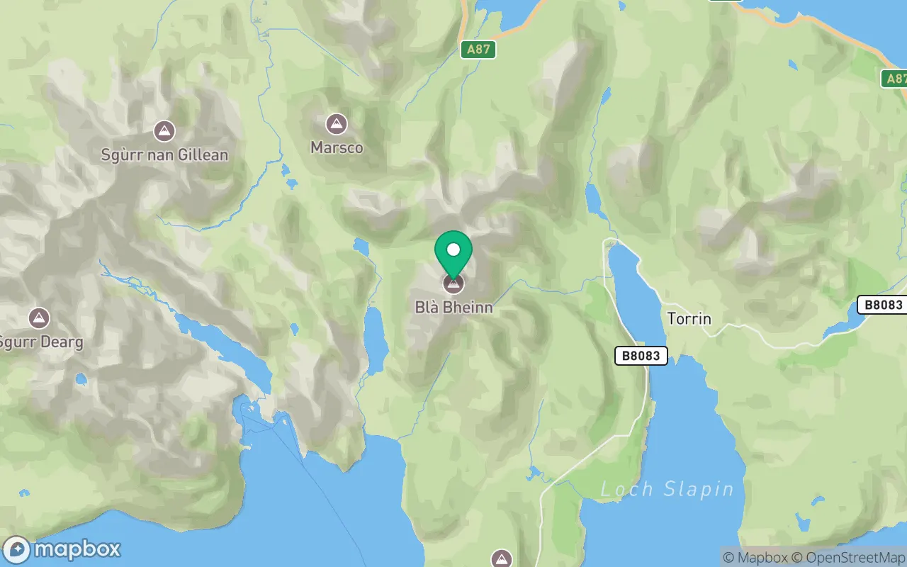 Map showing the location of Blà Bheinn in Islands, Scotland