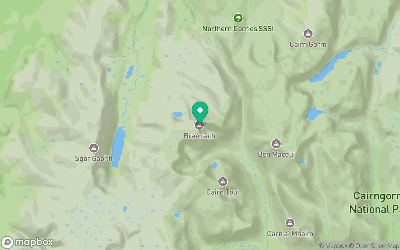 Map showing the location of Braeriach in Cairngorms, Scotland