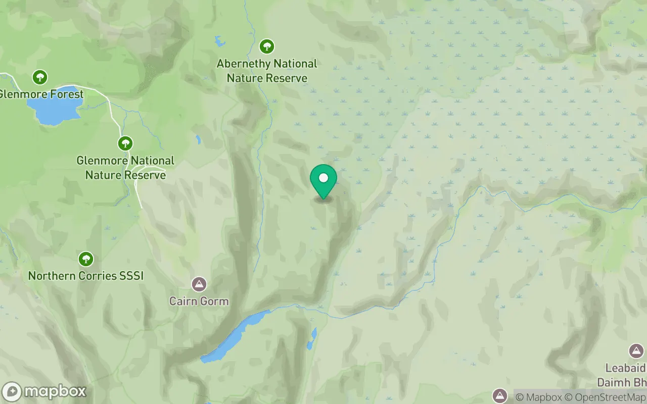 Map showing the location of Bynack More in Cairngorms, Scotland