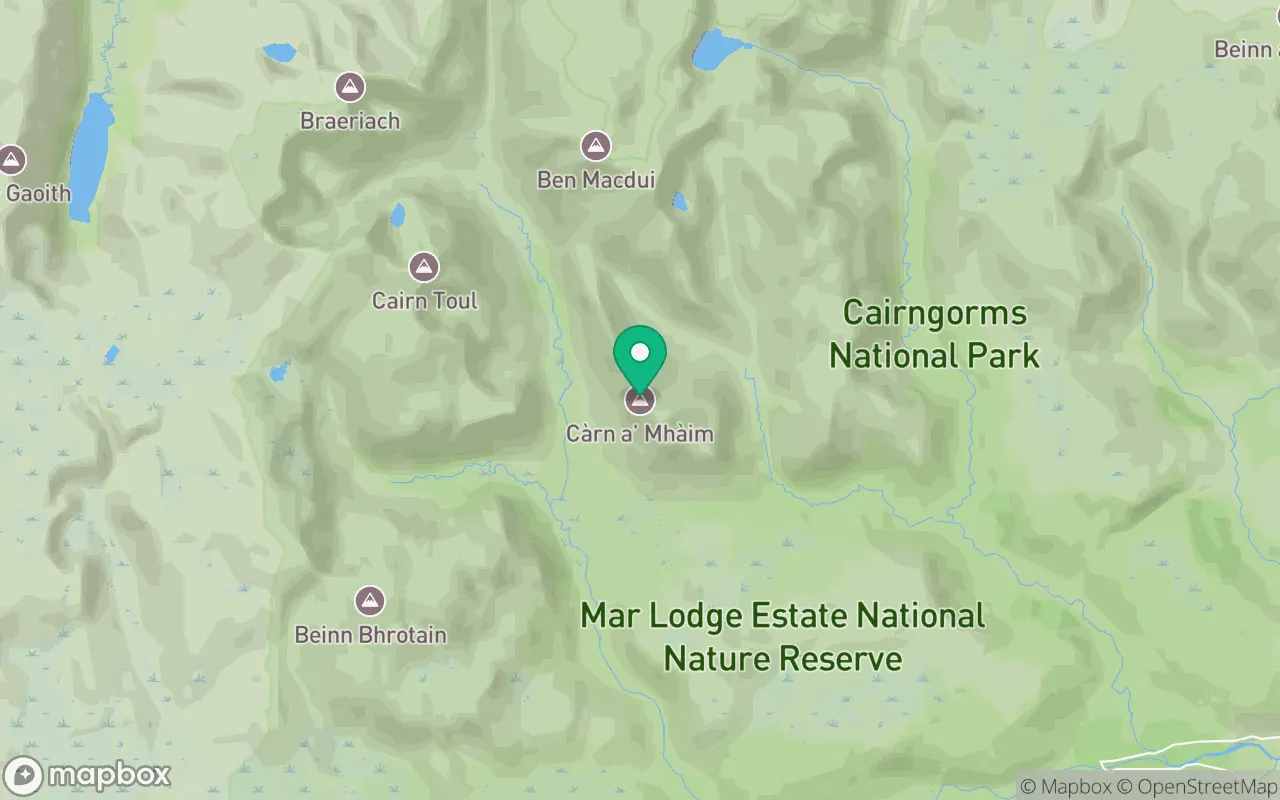 Map showing the location of Carn a' Mhaim in Cairngorms, Scotland