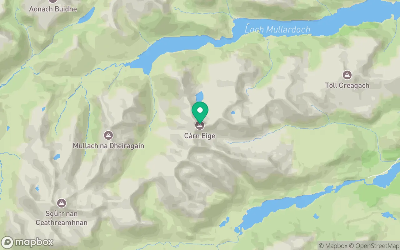 Map showing the location of Carn Eige in Loch Ness, Scotland