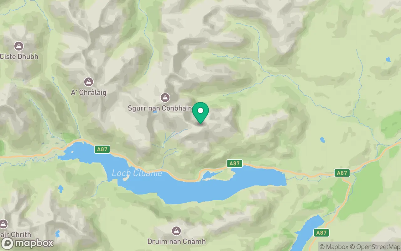 Map showing the location of Carn Ghluasaid in Kintail, Scotland