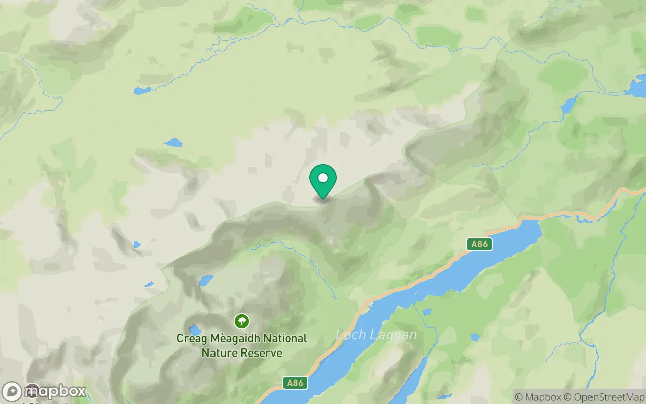 Map showing the location of Carn Liath (Creag Meagaidh) in Fort William, Scotland