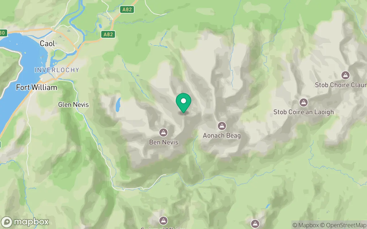 Map showing the location of Carn Mor Dearg in Fort William, Scotland