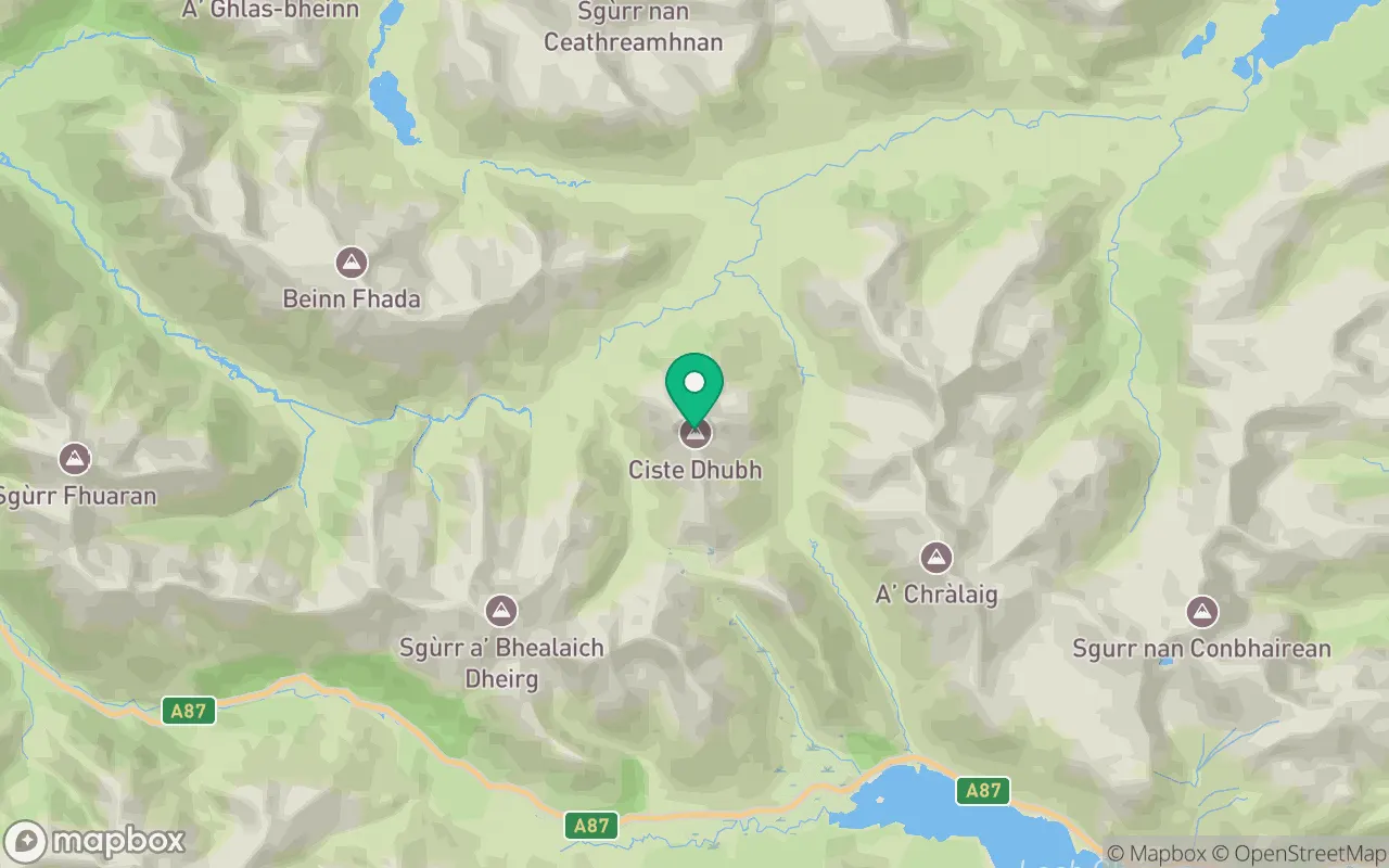 Map showing the location of Ciste Dhubh in Kintail, Scotland