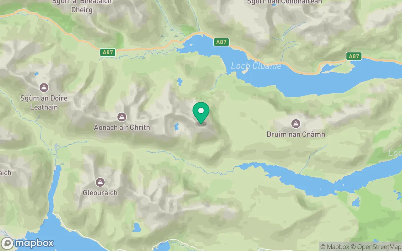 Map showing the location of Creag a'Mhaim in Kintail, Scotland