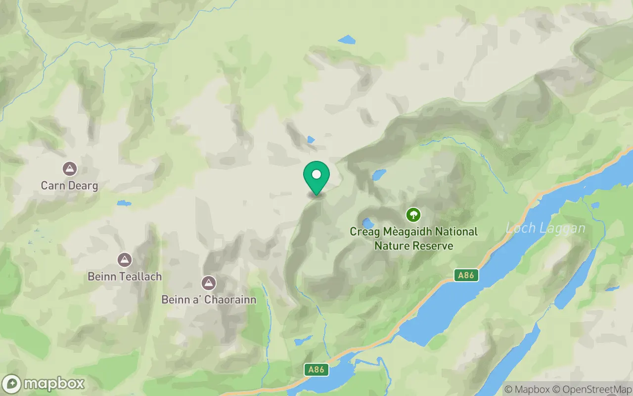 Map showing the location of Creag Meagaidh in Fort William, Scotland