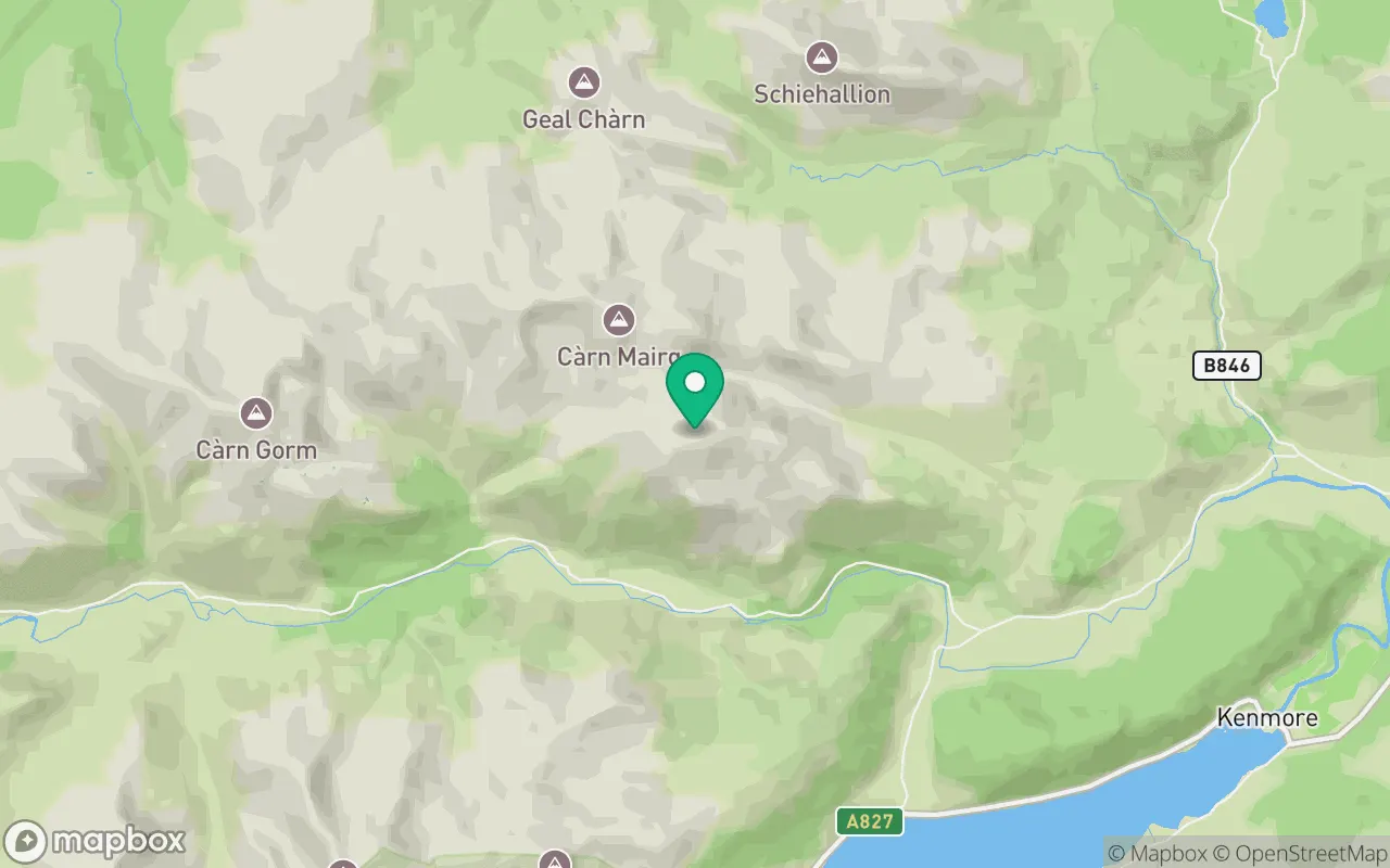 Map showing the location of Creag Mhor (Meall Na Aighean) in Perthshire, Scotland