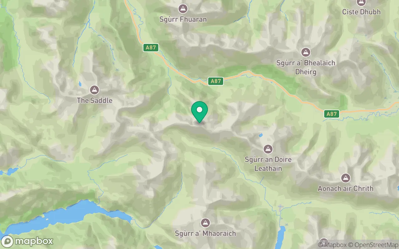 Map showing the location of Creag nan Damh in Kintail, Scotland