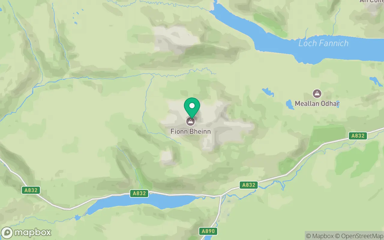 Map showing the location of Fionn Bheinn in Torridon, Scotland
