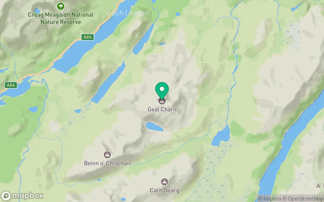 Map showing the location of Geal Charn (Fort William) in Fort William, Scotland