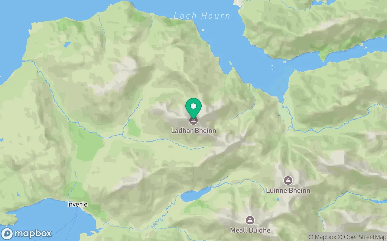 Map showing the location of Ladhar Bheinn in Fort William, Scotland