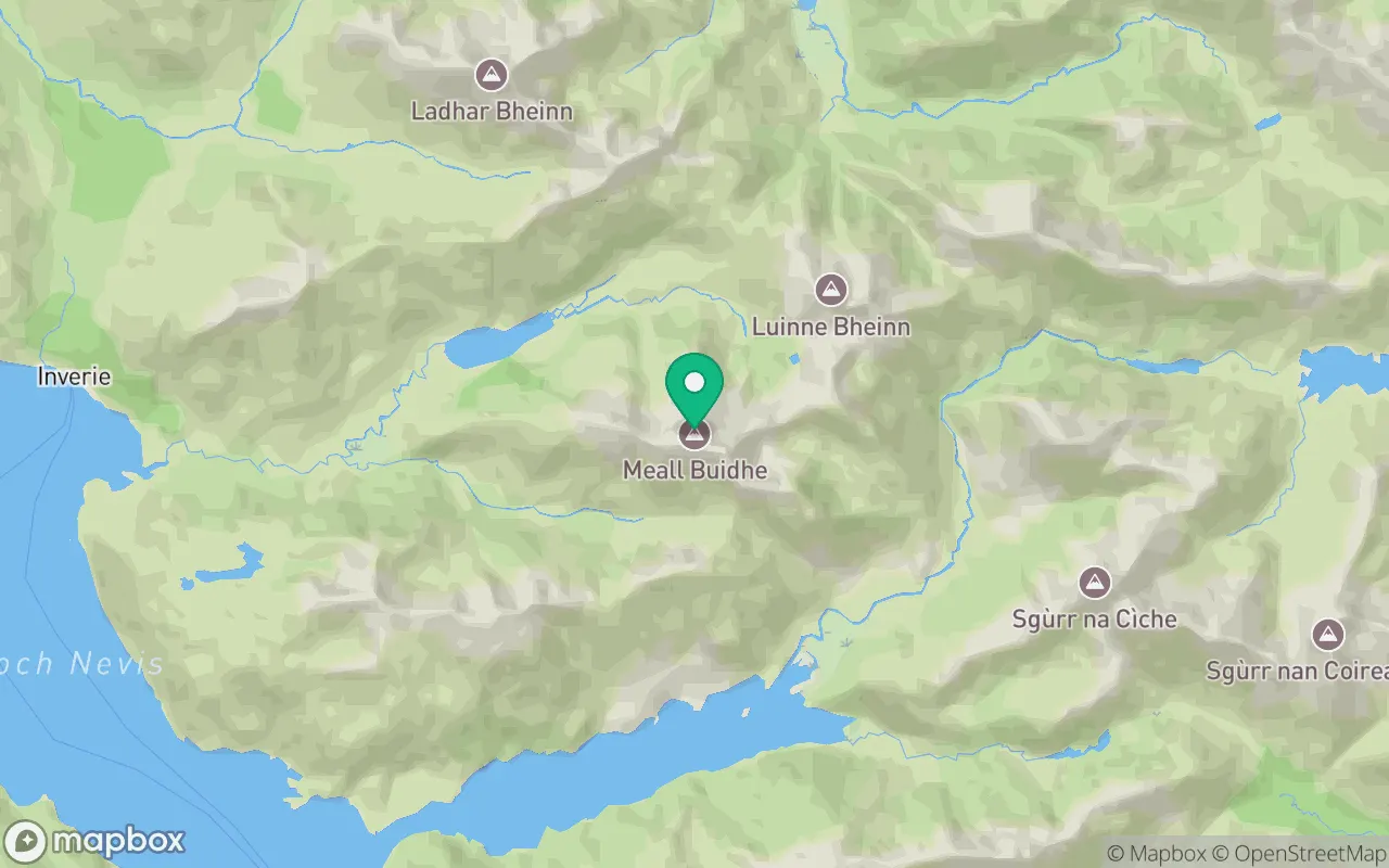 Map showing the location of Meall Buidhe (Knoydart) in Fort William, Scotland