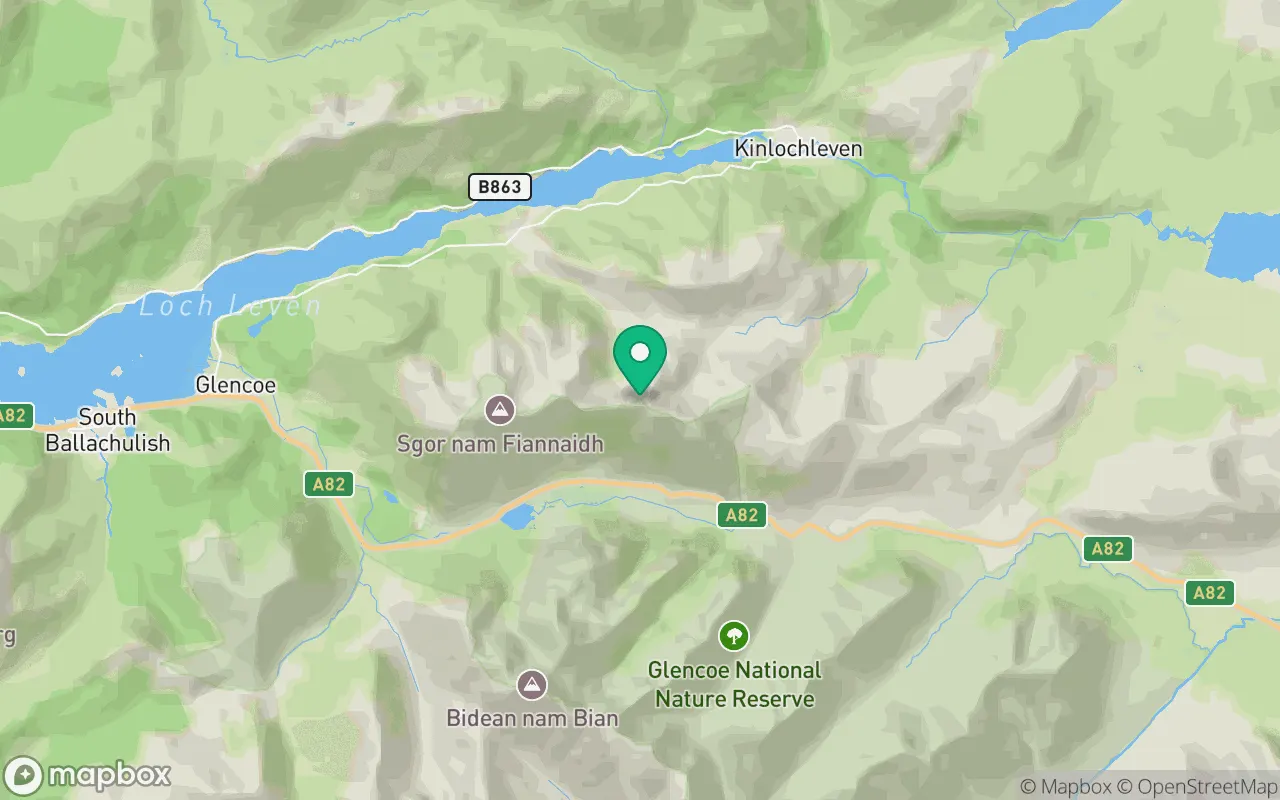 Map showing the location of Meall Dearg in Fort William, Scotland