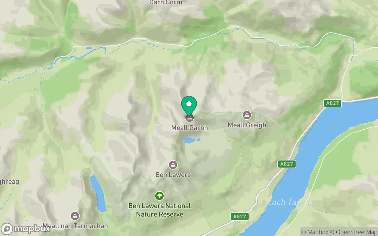 Map showing the location of Meall Garbh (Ben Lawers) in Perthshire, Scotland
